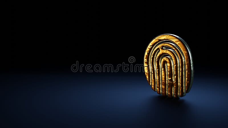 Il simbolo della rendering 3d di fingerprint09 è avvolto nella pellicola d'oro su fondo blu scuro royalty illustrazione gratis