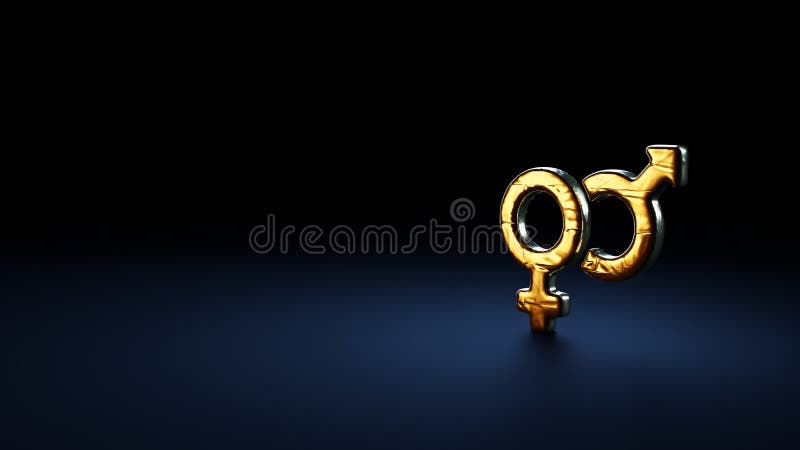 Il simbolo della rendering 3d di Venere marte avvolto nella pellicola d'oro su fondo blu scuro illustrazione di stock
