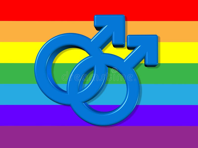 Il simbolo gay nei colori dell'arcobaleno, due simboli maschii ha attraversato la rappresentazione della relazione omosessuale su