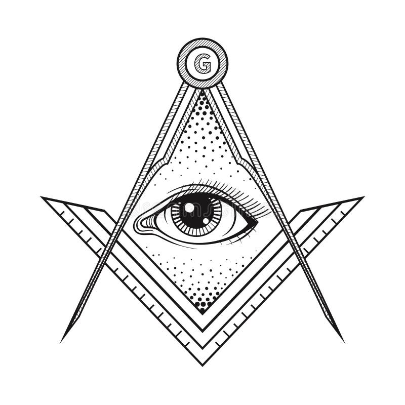 Il simbolo massonico della bussola e del quadrato con tutto il vedere osserva, Freemaso