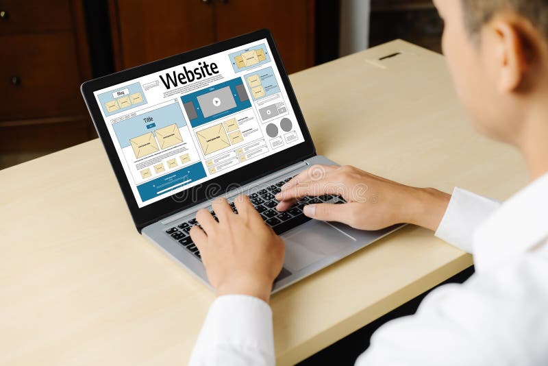 Il software per la progettazione di siti Web fornisce un modello semplice per il business retail online immagine stock