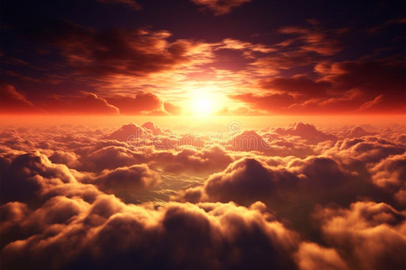 Il sole aumenta le nuvole scintillanti in un panorama dorato del mattino illustrazione di stock