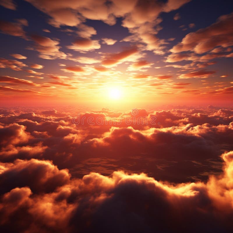 Il sole aumenta le nuvole scintillanti in un panorama dorato del mattino illustrazione di stock