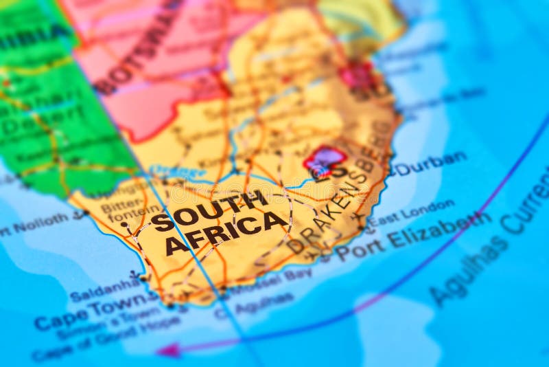 Il Sudafrica sulla mappa fotografie stock libere da diritti