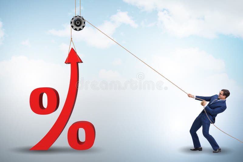 Il tasso di interesse aumentante dell'uomo d'affari nel mercato