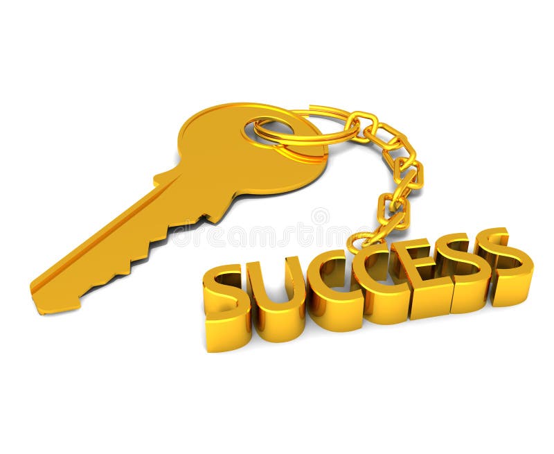 Three dimensional render of a golden key with SUCCESS on chain. Three dimensional render of a golden key with SUCCESS on chain