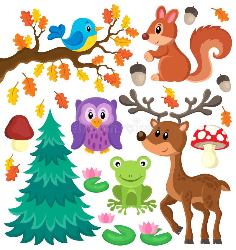 Il tema degli animali della foresta ha messo 1 illustrazione vettoriale Il tema degli animali della foresta ha messo 1 illustrazione vettoriale