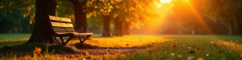 Il tramonto dipinge le ombre d'oro del parco panorama lungo il panorama rosa del parco cittadino royalty illustrazione gratis