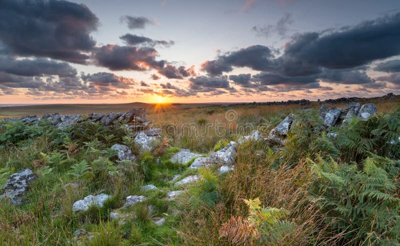Il tramonto sopra Bodmin attracca in Cornovaglia immagine stock libera da diritti Il tramonto sopra Bodmin attracca in Cornovaglia immagine stock libera da diritti