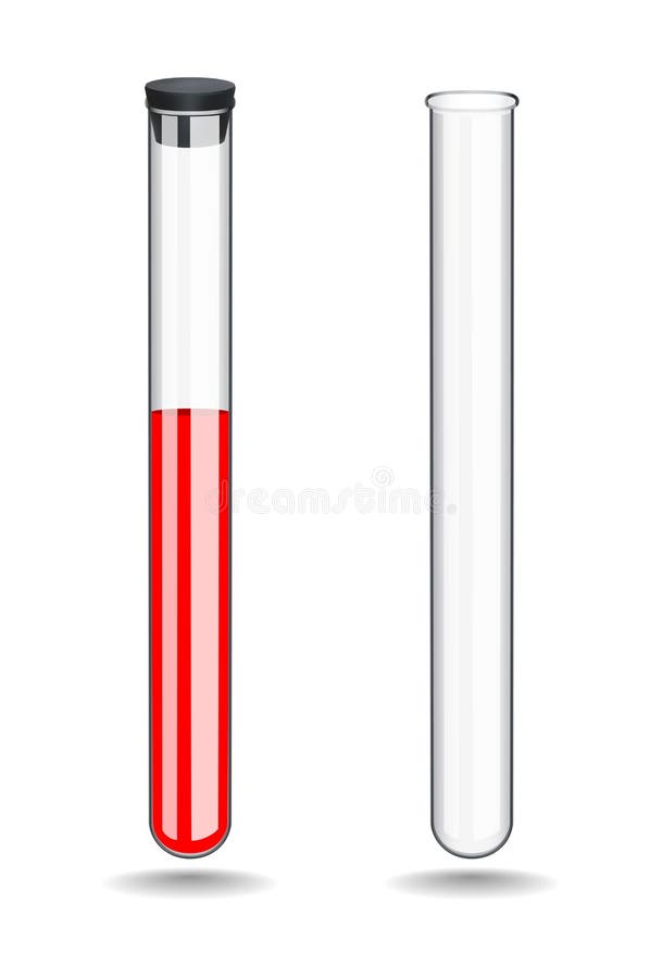 Il tubo di vetro della prova di laboratorio con sangue è chiuso con un tappo di gomma Tubo vuoto senza liquido Chimica, biologia illustrazione di stock Il tubo di vetro della prova di laboratorio con sangue è chiuso con un tappo di gomma Tubo vuoto senza liquido Chimica, biologia illustrazione di stock