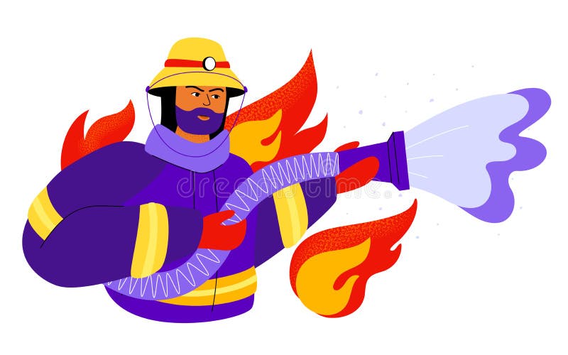 Il vigile del fuoco spegne l'illustrazione in stile piatto colorata illustrazione vettoriale
