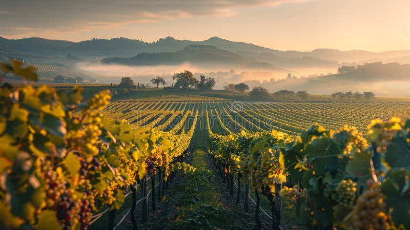 Il vigneto al tramonto. Generato dall'AI illustrazione di stock