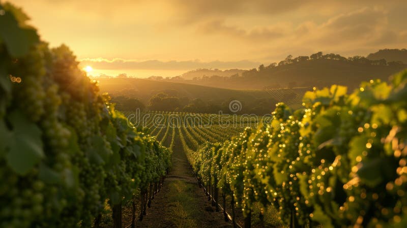 Il vigneto di Sunset. Generato dall'AI immagine stock