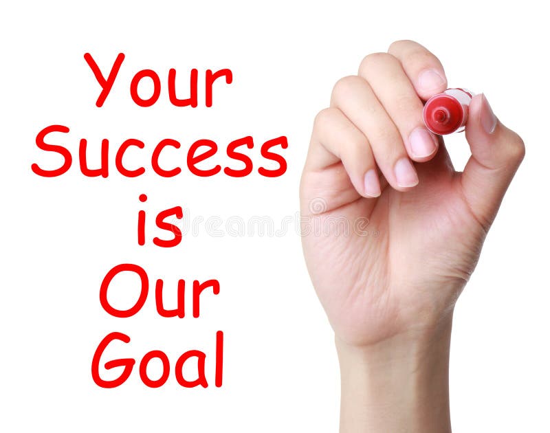 Hand with marker writing Your success is our goal concept on transparent board. Hand with marker writing Your success is our goal concept on transparent board.