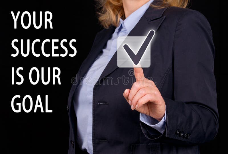 Your Success is our Goal - Businesswoman with checkbox and text. Your Success is our Goal - Businesswoman with checkbox and text