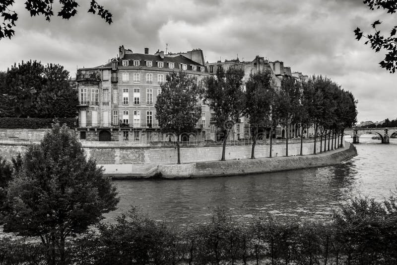 Ile Saint Louis And River Seine, Paris. Black & White Photography Stock Photo - Image of river ...