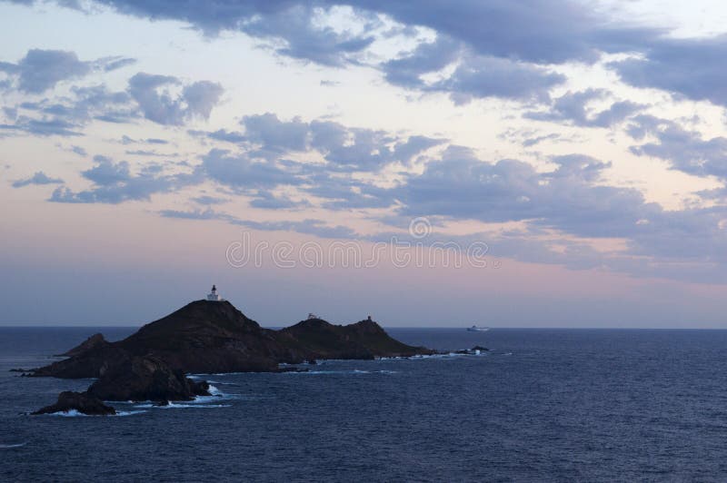 Iles Sanguinaires, golfo de Ajácio, Córsega, Corse, França, Europa, ilha imagens de stock Iles Sanguinaires, golfo de Ajácio, Córsega, Corse, França, Europa, ilha imagens de stock