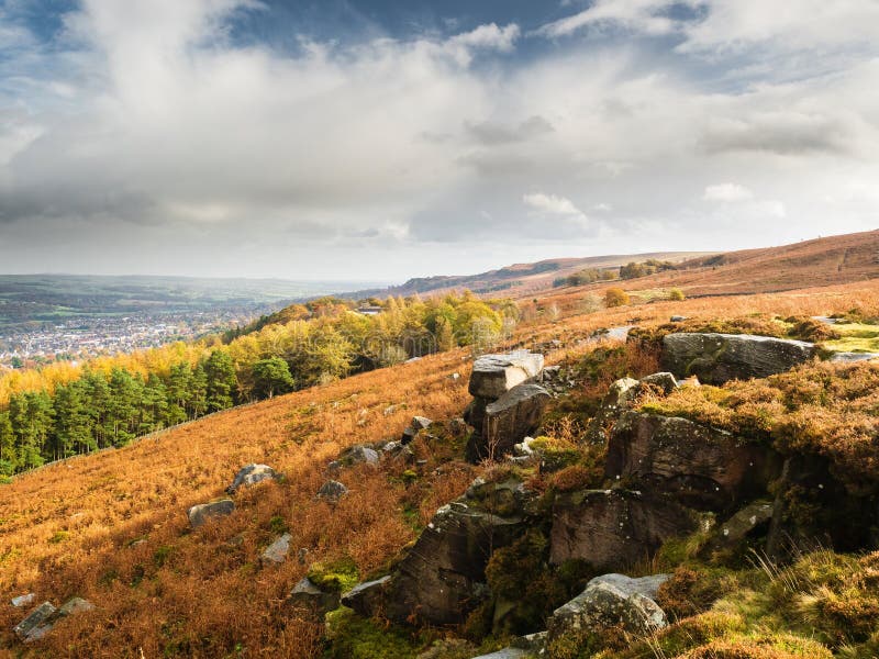 Ilkley Moor with the View Towards a Rocky Outcrop Stock Image Image