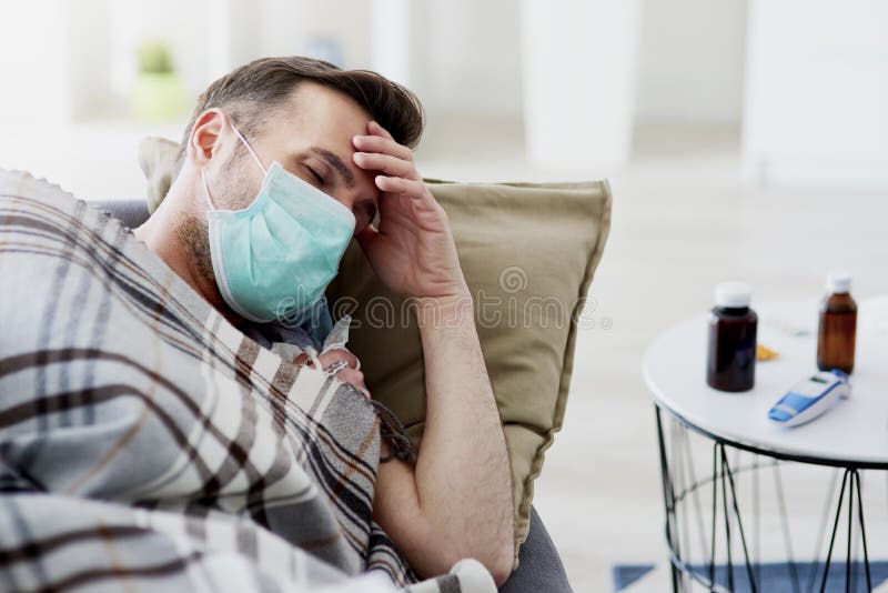 Ill Man Sleeping with a Face Mask. Stock Photo Image of leave, house 179251680