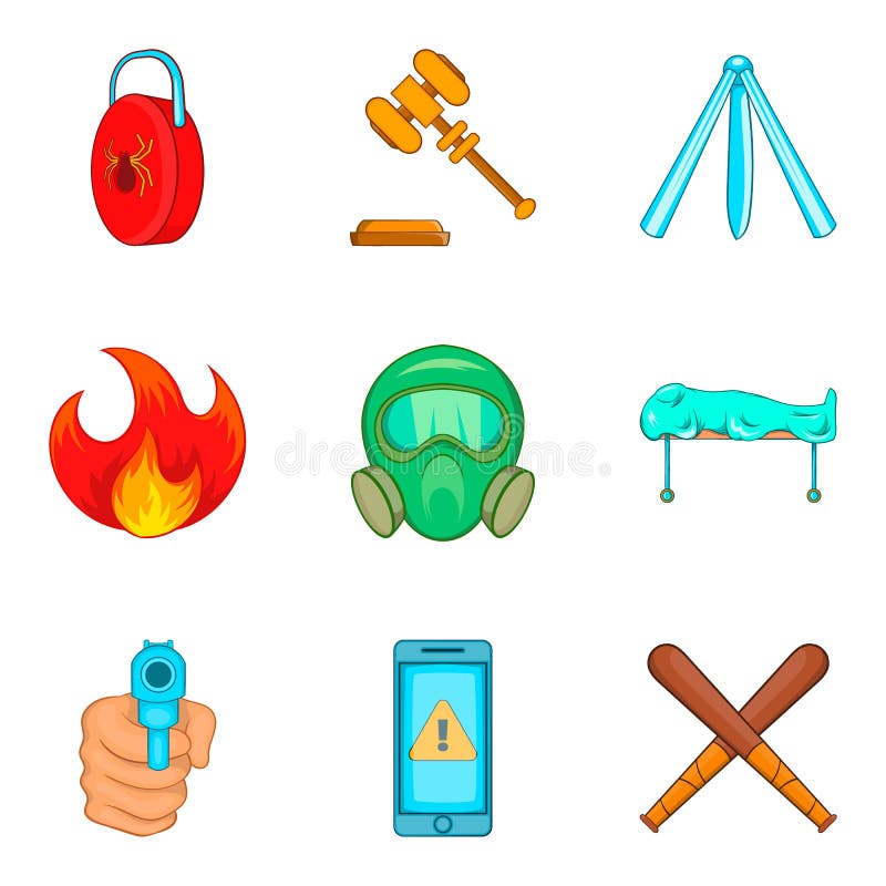 Illegal action icons set, cartoon style stock illustration Illegal action icons set, cartoon style stock illustration
