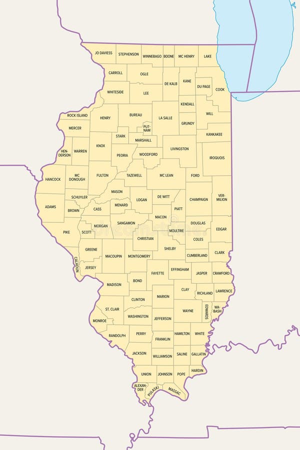 Illinois, U. S. state subdivided into 102 counties, political map royalty free illustration