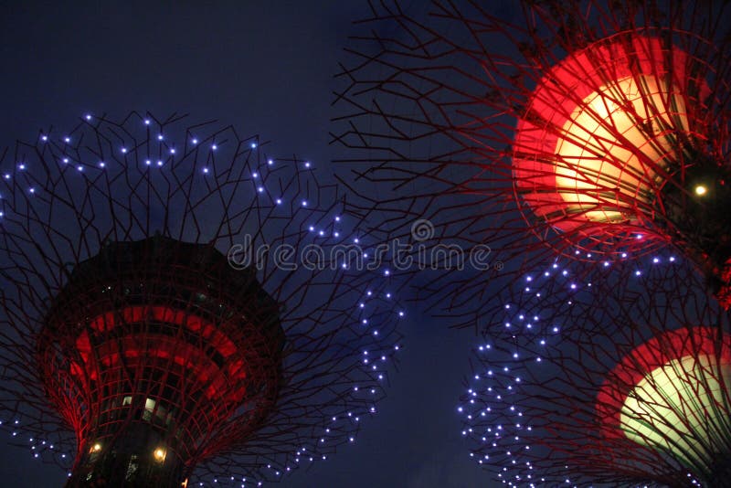 Illuminated Botanical Gardens by the Bay Singapore stock photos