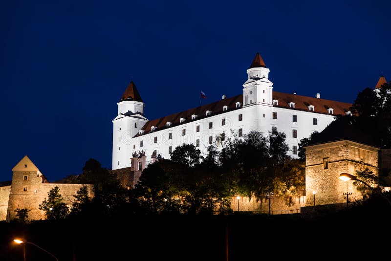 Illuminated Bratislava Castle in night