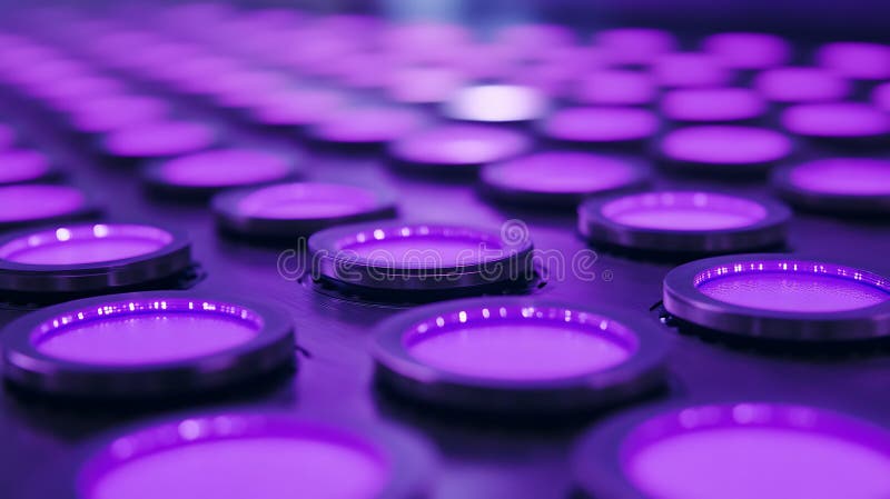 Illuminated Circular Devices Arranged In Rows stock photo