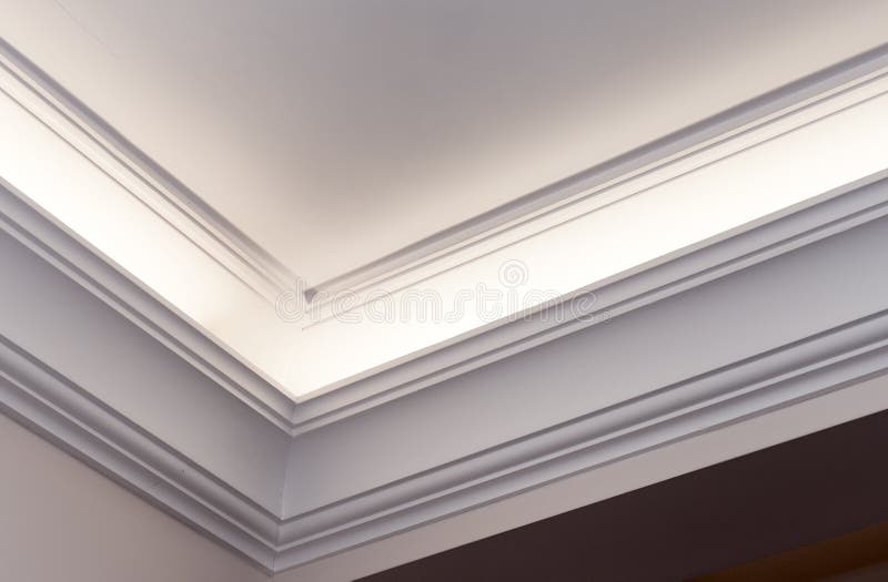 Illuminated cornice, bright interior background