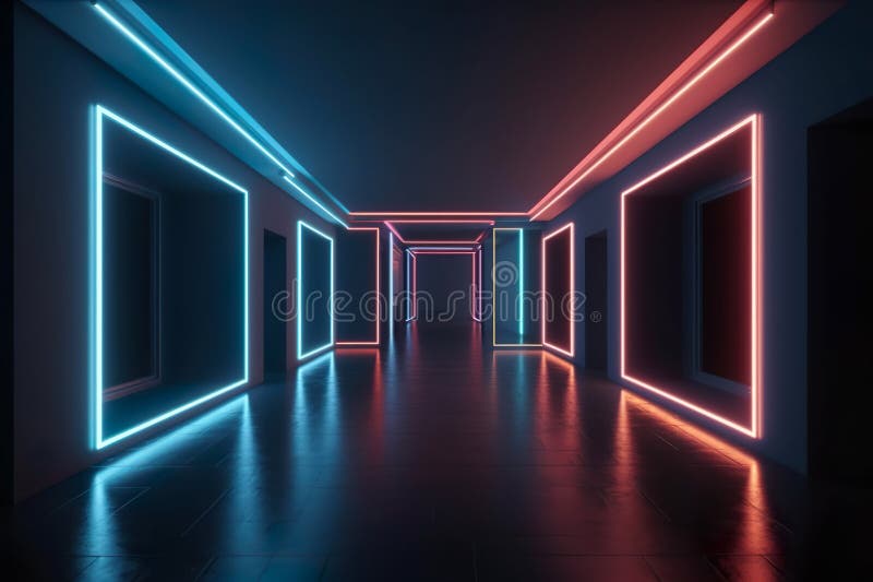 Illuminated Corridor Interior Design. Abstract Interior Sci Fi ...