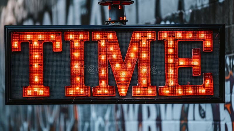 Illuminated Digital Billboard with TIME in Bold LED Lights royalty free stock image