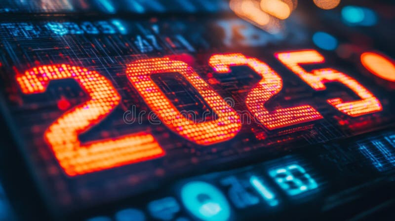 Illuminated Digital Display Showing The Year Two Thousand Twenty Five stock image