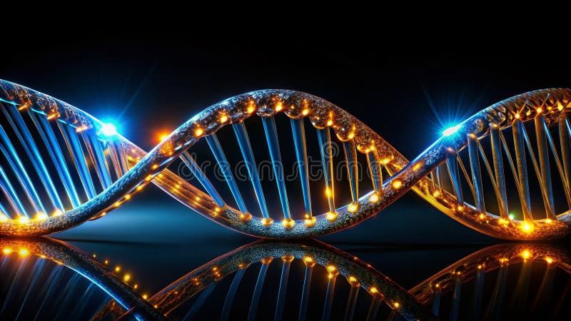 Illuminated Double Helix DNA Structure A Captivating Abstract Representation of Genetic Architecture Against a Striking stock illustration