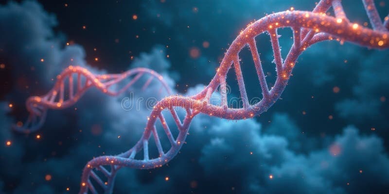Illuminated double helix a glimmering representation of genetic code in a celestial setting. Generative AI royalty free illustration