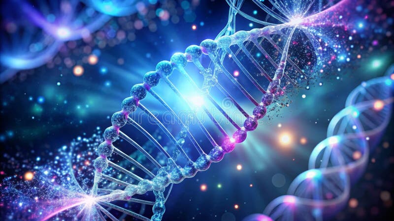 Illuminated double helix a glowing representation of genetic code. Generative AI royalty free illustration