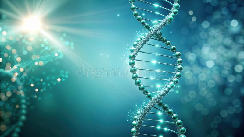 Illuminated double helix a representation of genetic material disintegration and molecular transformation. Generative AI stock illustration