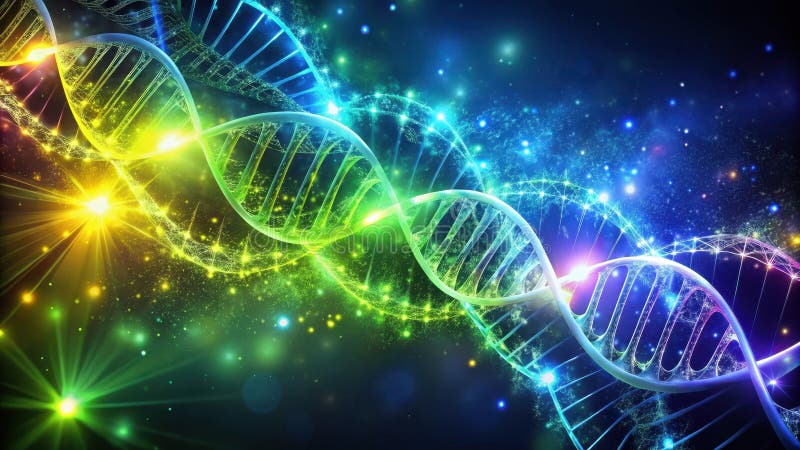 Illuminated double helix a vibrant, colorful representation of genetic code within a cosmic backdrop. Generative AI vector illustration