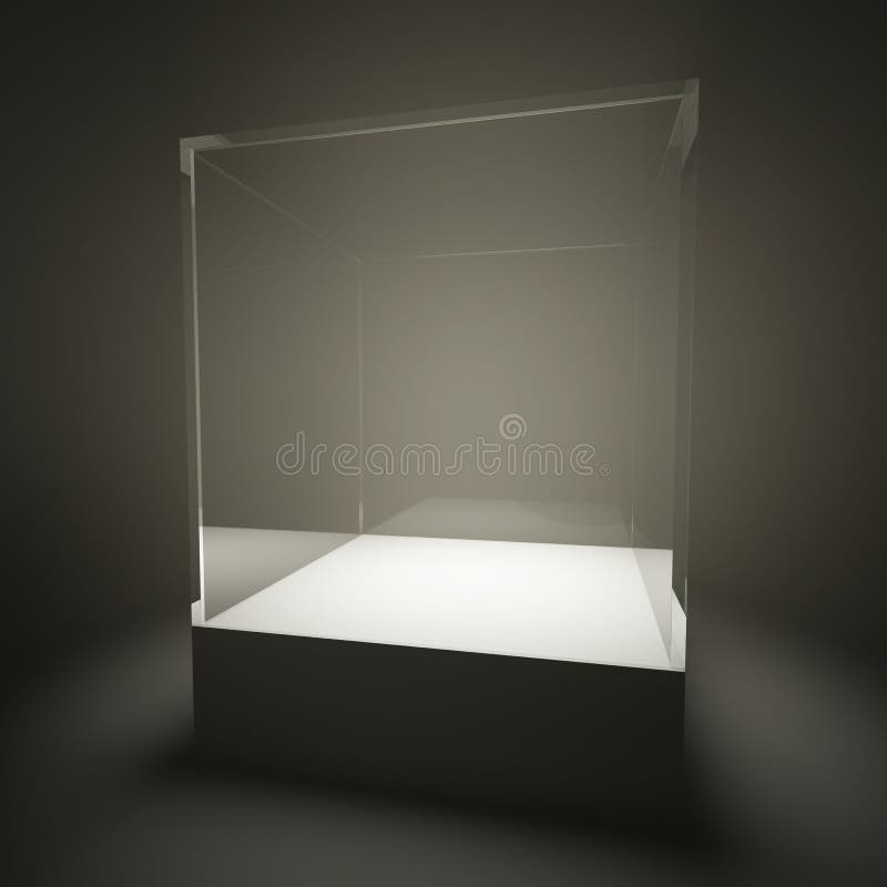Illuminated empty glass showcase stock illustration