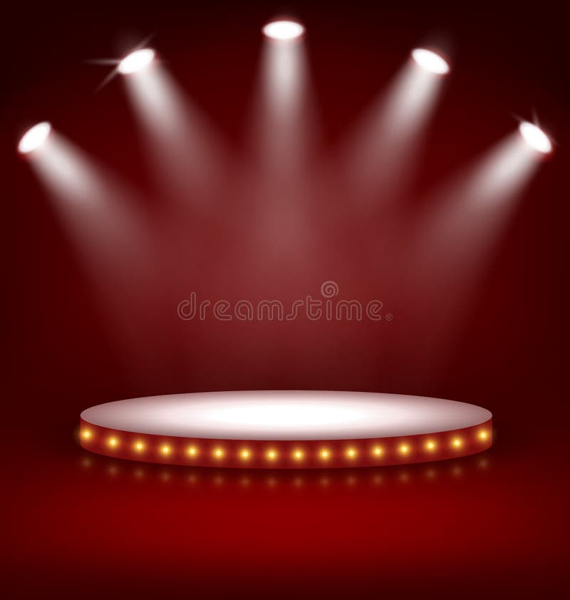 Illuminated Festive Stage Podium with Lamps on Red stock illustration