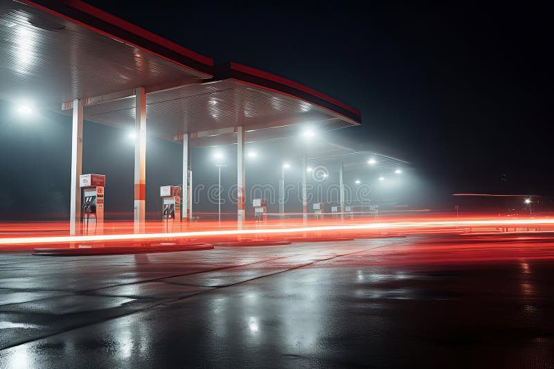 Illuminated Gas Station in the Still of the Night royalty free illustration