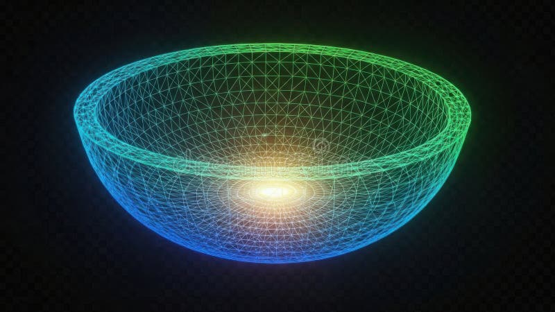 Illuminated geometric bowl in digital space vector illustration