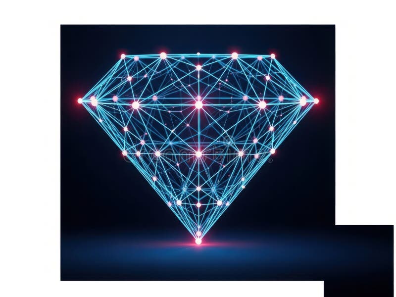 Illuminated geometric diamond network on dark background vector illustration