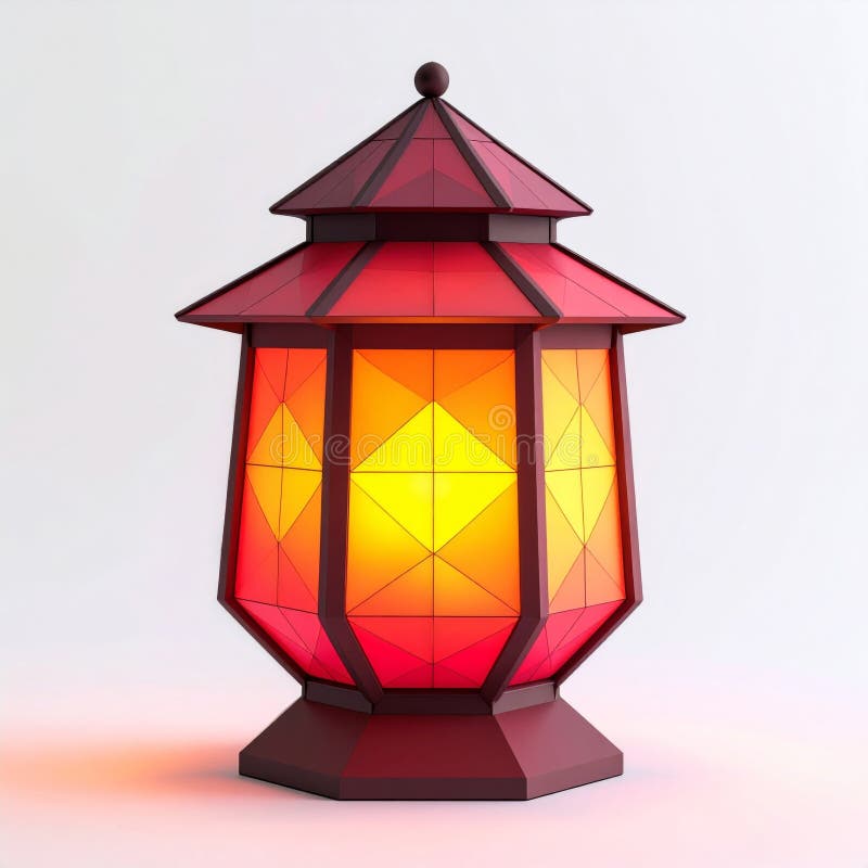 Illuminated Geometric Lantern with Red Frame Against White Background royalty free illustration