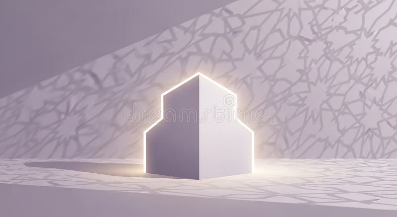 Illuminated Geometric Structure with Islamic Pattern Shadows and Light Cast on a Textured Surface royalty free illustration