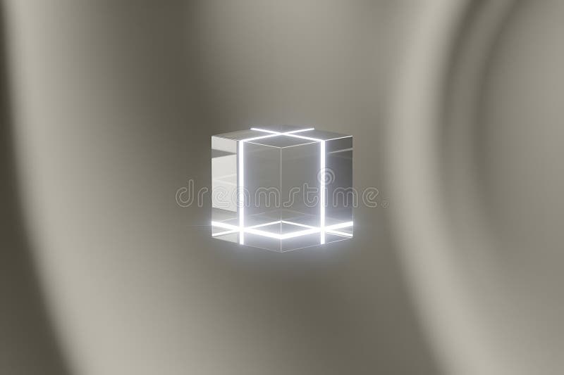 Illuminated geometric structure in minimalist space stock illustration