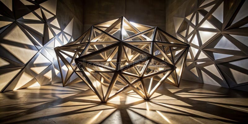 Illuminated geometric structure in a modern interior space. Generative AI vector illustration