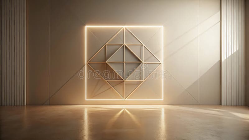 Illuminated geometric wall panel in modern interior space. Generative AI stock illustration