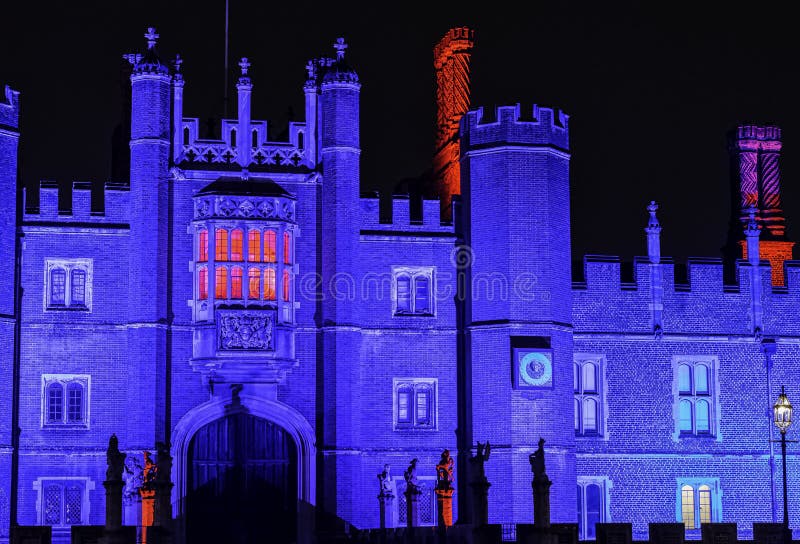 Illuminated Hampton Court Palace by Night in Hampton Court London Illuminated Hampton Court Palace by Night in Hampton Court London