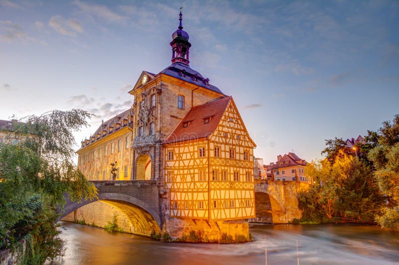 Illuminated historic town hall of Bamberg royalty free stock image Illuminated historic town hall of Bamberg royalty free stock image