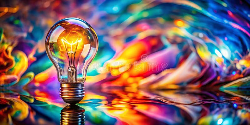 Illuminated ideas a glowing lightbulb against a vibrant, abstract background. Generative AI stock illustration